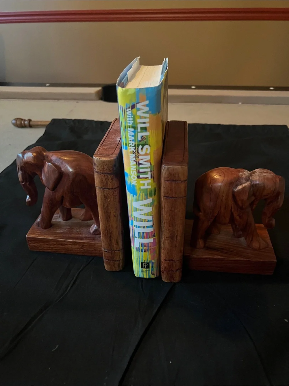 Carved Wooden Elephant Bookends - Pair